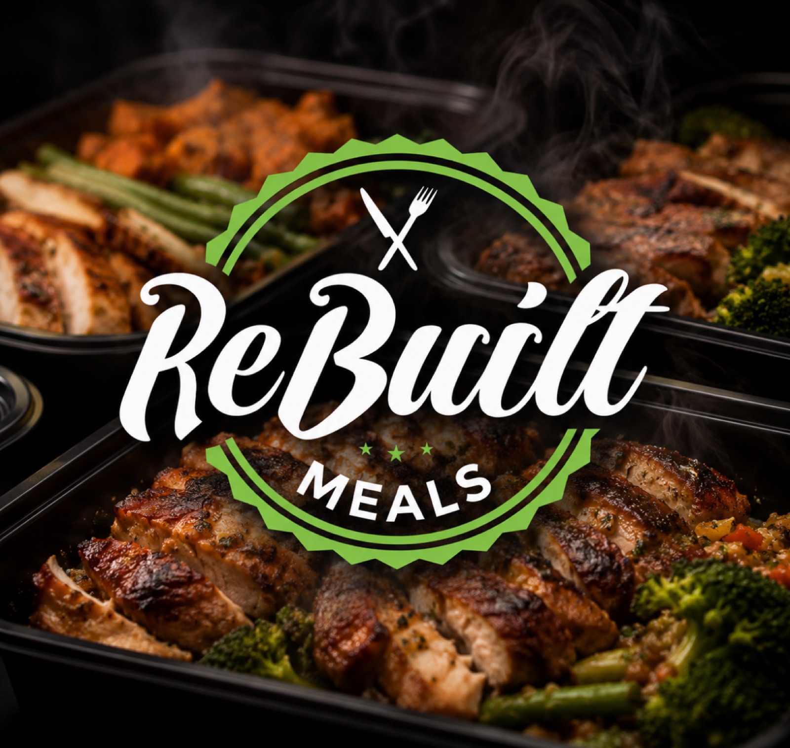 ReBuilt Meals prepared meal containers with grilled chicken and vegetables