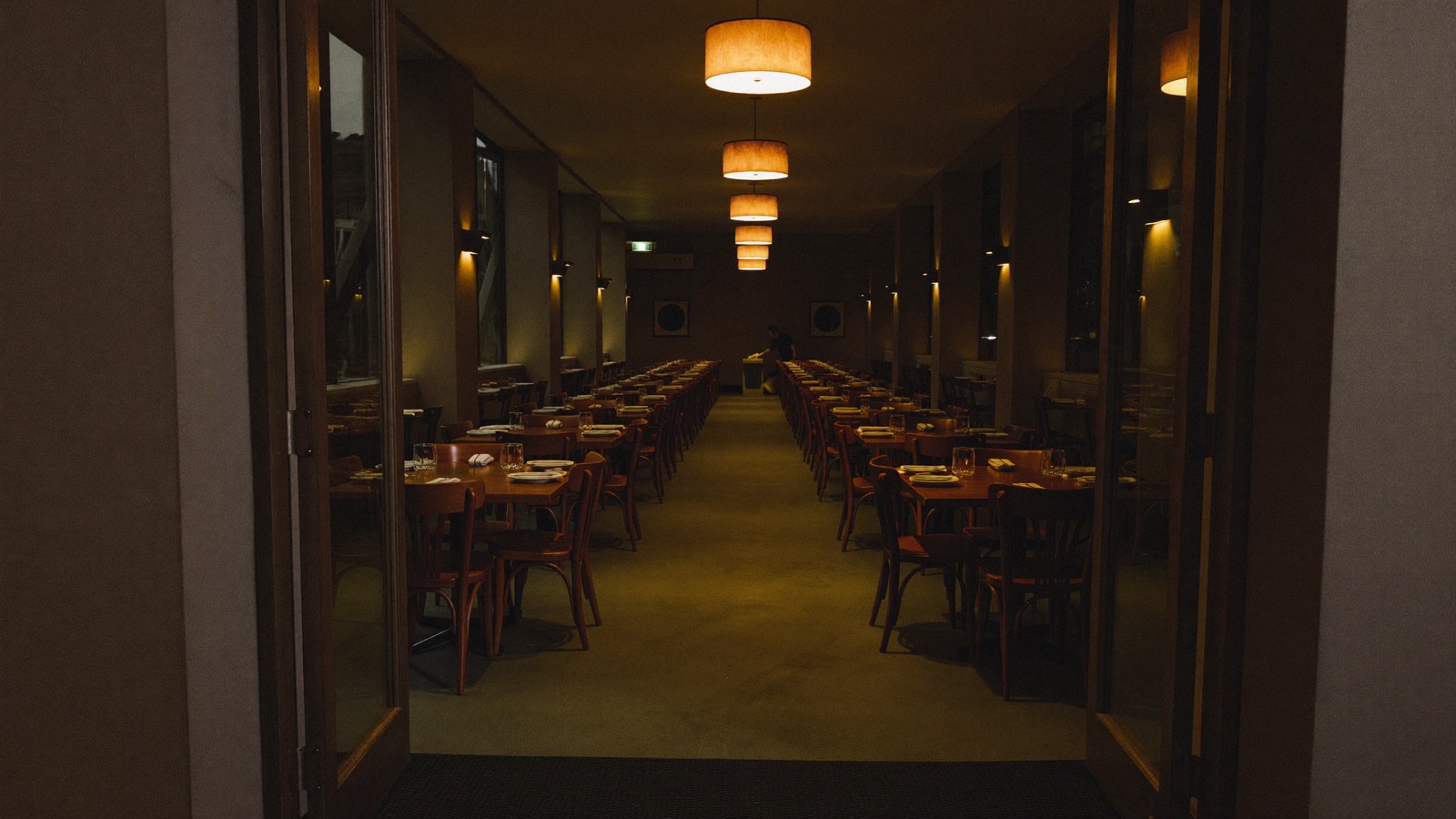 Empty restaurant dining room on a slow night